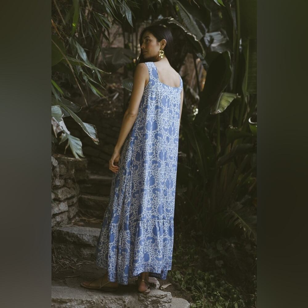 New NWT Natalie Martin Virginia Sleeveless Maxi Silk Dress in Corfu Blue - Picture 3 of 7